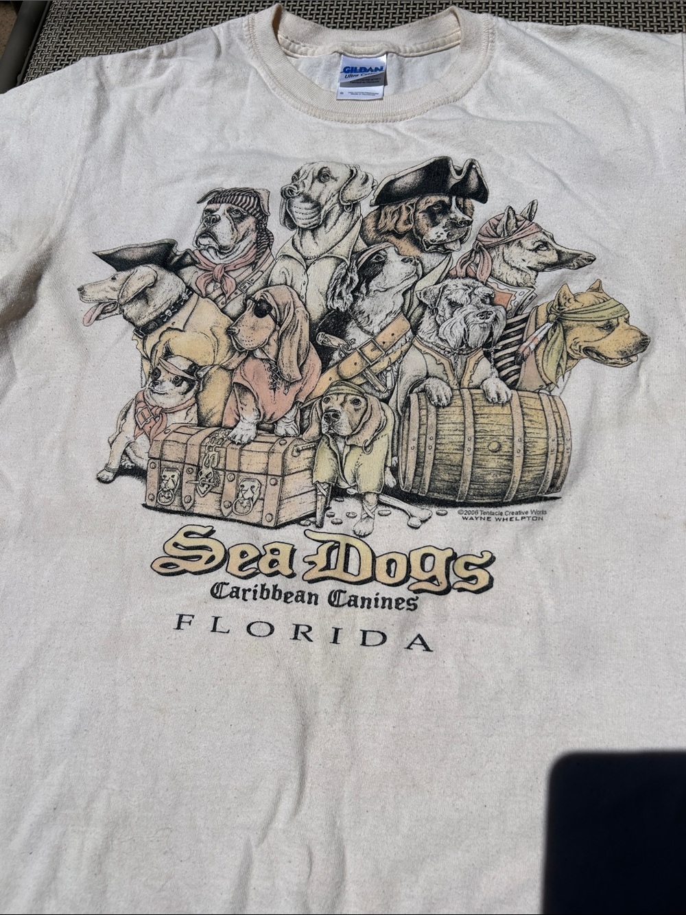 Gildan Cream Sea Dogs Caribbean Canines Florida Graphic Tee
